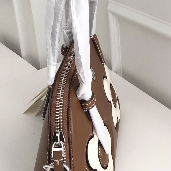 Tory Burch Emerson Dome Satchel Crossbody Bag Floral Applique NWT In Pac Leather - Picture 11 of 13